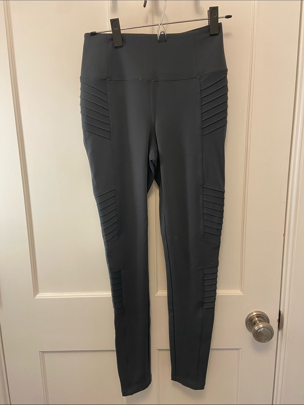Athleta Delancey Moto Tight- High-Waist Ribbed Detail Leggings - Slate Gray